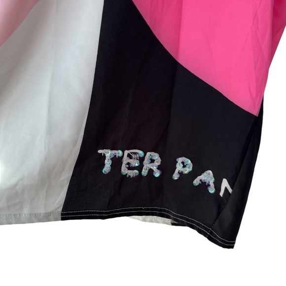 Bold Flutter Sleeve Stripe Red Sequin Lips Club Dress, Large - Picture 3 of 12